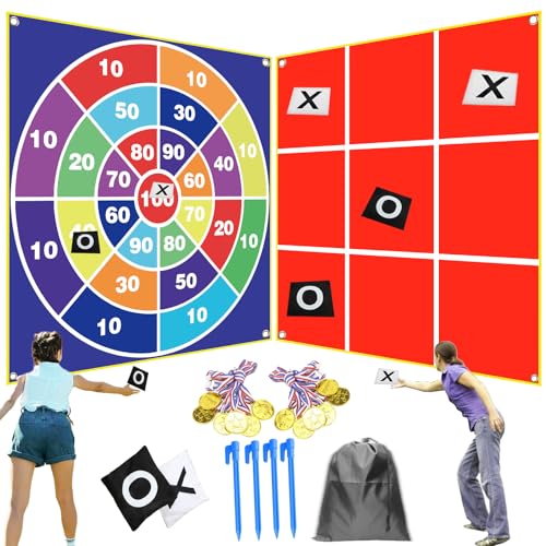 Giant Tic Tac Toe Strap Game Outdoor, Portable Tic Tac Toe Bean Bag Toss with 10pcs Bean Bag, Large Outdoor Lawn Yard Backyard Carnival Field Day, Jumbo Yard Games for Family - style: General