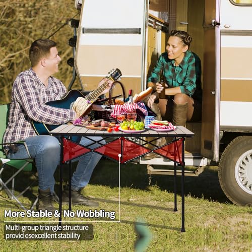SHANQUAN Camping Table Roll up Table, Fold up Lightweight Compact 4 Person Portable Adjustable Height Roll up Aluminum Table with Carry Bag for Outdoor, Camping, Picnic, Backyards, BBQ - size: 37.4*21.7/Adjustable