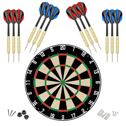 Dartboard with Staple-Free Bullseye Easily Recognizable Numbers 18g Steel Tip Darts Set 12 Steel Tip Darts 18g Mounting Kits Include - style: DB-P