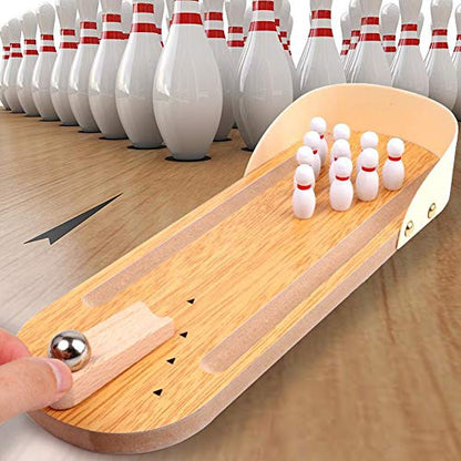 MorTime Mini Wooden Desktop Bowling Game Toy, Classic Desk Ball for Kids