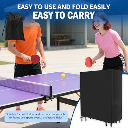 Ping Pong Table Cover,Heavy Duty Waterproof Windproof Cover with Drawstring for Outdoor & Indoor Foldable Table Tennis Tables, All Weather Multi Protection