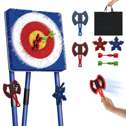 Axe Throwing Game for Backyard - Steel Frame Ax Throw Kit for Kids & Adults - Bristle Target with 6 Throwing Axes Set & Travel Bag - Outdoor/Indoor for Kids & Families Yard Carnival Games - color: Blue