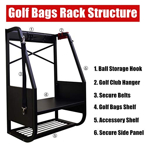WALMANN Wall Mount Golf Bag Organizer Extra Large 2 Golf Bags Stand Golfing Equipment and Accessories Storage Rack for Garage Shed Basement