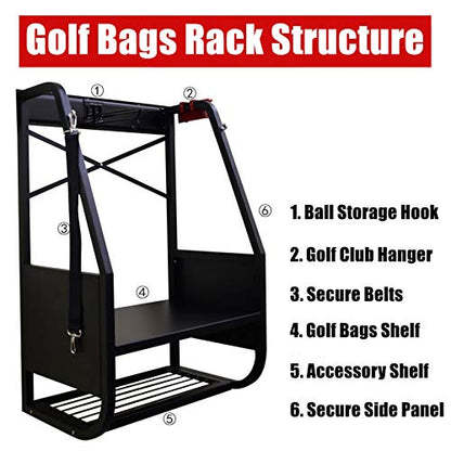WALMANN Wall Mount Golf Bag Organizer Extra Large 2 Golf Bags Stand Golfing Equipment and Accessories Storage Rack for Garage Shed Basement