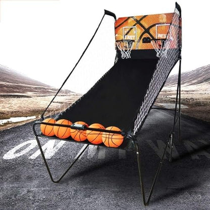 Arcade Basketball Stand Double Electronic Shooting Machine Interactive Indoor Basketball Stand with Electronic Scoreboard, 5 Basketballs