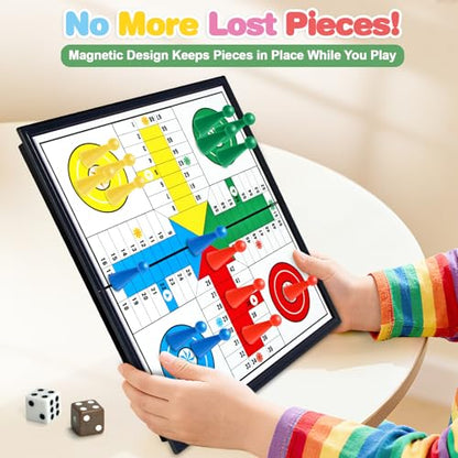 Travel Magnetic Ludo Board Game - 9.8 Inch Foldable Portable Set with Storage for Game Pieces & Dice, 2-4 Player Classic Game for Kids, Adults, Car, Airplane & Family Night