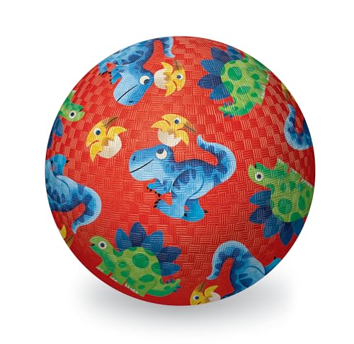 Crocodile Creek Playground Ball - Durable Rubber Ball for Kids Ages 3 and Up - Bouncy Inflatable Ball for Kickball, Indoor Games, and Outdoor Sports - PVC-Free - color: Dino Friends, size: 5 Inch