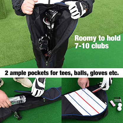 Big Teeth Golf Sunday Bag, Small Golf Bag Lightweight, Par 3 Golf Bag for A Few Clubs Driving Range, Practice with Carry Shoulder Strap Foldable Multi-Colour - color: Black & Stripes