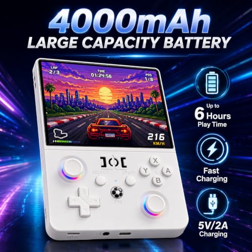 R36MAX2 Retro Handheld Game Console, 4.5-Inch 1024x768 IPS Screen, 128GB 22000+ Classic Games, Open Source Linux System, Dual Arcade Joysticks, 4000mAh Battery, Portable Case (White) - color: White