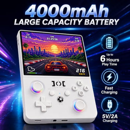 R36MAX2 Retro Handheld Game Console, 4.5-Inch 1024x768 IPS Screen, 128GB 22000+ Classic Games, Open Source Linux System, Dual Arcade Joysticks, 4000mAh Battery, Portable Case (White) - color: White