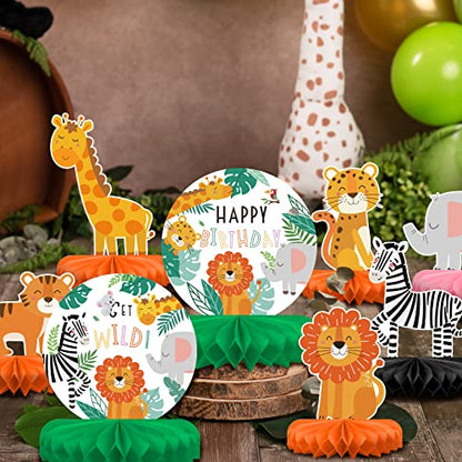 Safari Birthday Decorations Table Centerpiece - Jungle Animals Theme Party Supplies, Honeycomb Table Toppers for Animal Jungle Theme Party Decorations - style: safari