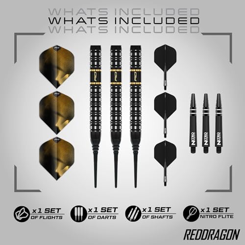 RED DRAGON Darts - Ascend Series - 18g Barrel/ 20g Full Weight Soft Tip Parallel Dart Set - 90% Professional Tungsten Darts Set - Nitro Flite Integrated Flight/Shaft, Dart Flights & Stems