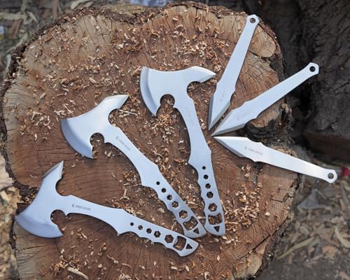 Professional Throwing Axe Set, 6 Pack 11.5" Stainless Steel Throwing Axes - Axe Throwing Game, Competition & Target Practice, Tomahawk Hatchets with Nylon Sheath - style: Blank Stainless Steel