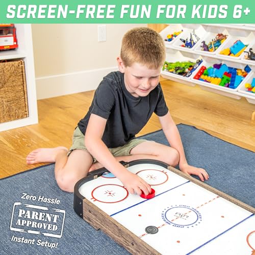 GoSports 30 Inch Table Top Air Hockey Game for Kids - Portable, Battery Operated Game Table - Oak - color: Oak