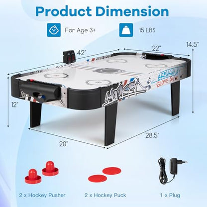 Air Hockey Table, 42" Arcades Small Air Hockey Table Top with 2 Pucks & Strikers, LED Electronic Scoring, Powerful 12V Motor, Portable Game Table for Kids & Adults, Game Room, Family Time