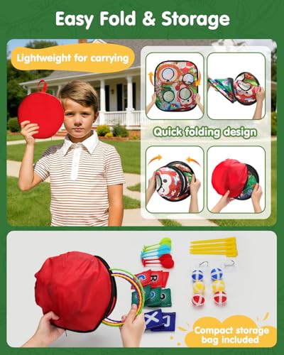 5-in-1 Bean Bag Toss Game for Kids Ages 3-8, Outdoor Cornhole Set with 3 Interchangeable Boards (Toss/Dart/Tic-Tac-Toe), Includes 8 Beanbags 6 Balls/Darts/Rings, Backyard Toys for Boys - style: Animal