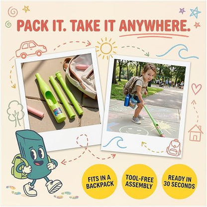 Sidewalk Chalk Holder for Kids and Toddlers – Stand-Up Outdoor Chalk Stick, Adjustable 24-36in Reach, Patented, Includes 2 Chalks | Teal - color: Teal