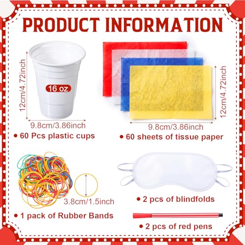 Domensi 60 Pack Carnival Party Game Punch Game Set DIY Prize Punch Boxes Includes Plastic Cups Tissue Paper Rubber Bands Blindfolds and Red Pens for Carnival Circus Activities Party Favors Supplies