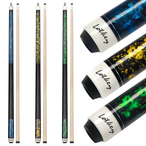 LOTKEY Pool Cue Sticks for Adults,Super Straightened Up 58'' 18 19 20 21oz Billiard Cues Canadian Maple Tacos De Billar Profesional Set of 4/3/2/1 House Bar Pool Que Table Beginner Pool Queue - color: 3 Set(18oz Blue, 19oz Yellow, 21oz Green)