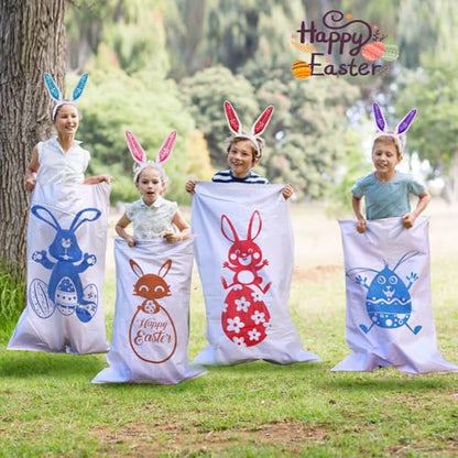 Atonofun Easter Outdoor Party Games for Kids, Potato Sack Race Jumping Bags, Bunny Ears Headbands, Egg and Spoon Race, Legged Relay Race Bands for Easter Theme Party Favor, Easter Eggs Hunt Game