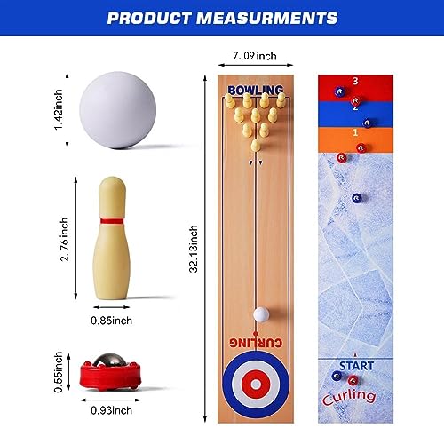 3 in 1 Tabletop Shuffleboard, Mini Curling and Bowling Game Set, Portable Family Game for Adults and Kids Indoors and Outdoors Table Top Games