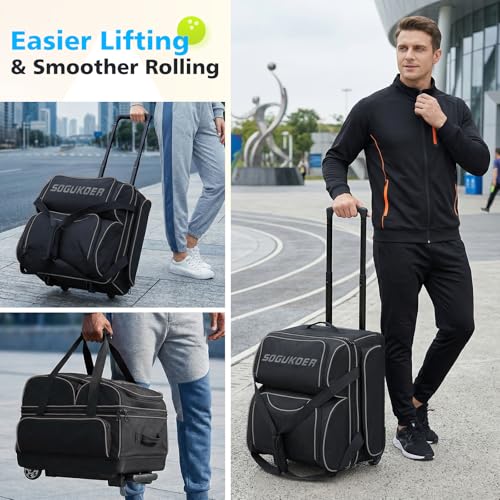 4 Ball Bowling Bag with Wheels,Integrated Main Compartment,900D Heavy Duty Bowling Roller Bag with Shoe Compartment, Telescoping Handle,Multiple Accessory Pockets for League Tournament Travel