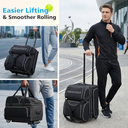 4 Ball Bowling Bag with Wheels,Integrated Main Compartment,900D Heavy Duty Bowling Roller Bag with Shoe Compartment, Telescoping Handle,Multiple Accessory Pockets for League Tournament Travel