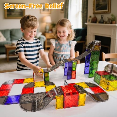 WMXDU 2-in-1 Dynamic Magnetic Downhill & Race Track Set - 40PCS Expandable Magnetic Tiles with Car for Creative STEM Play The Ultimate Travel Toy & Gift for Kids Ages 3-8 (40pcs-Race Set) - style: 40pcs-Race Set
