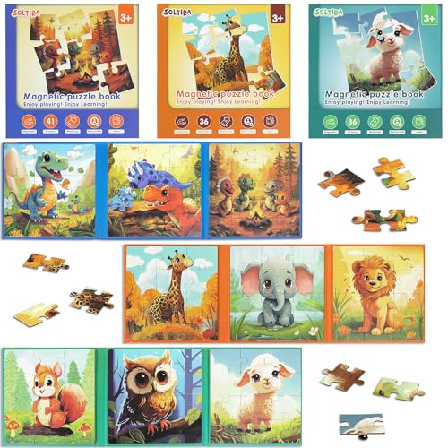 Magnetic Puzzles for Toddlers 3-5 3PK-113PCS-9 Animal Themes Magnetic Puzzles for Kids 4-6 Travel Puzzle for Airplane/Car/Road Trip/Gift Toys for 3 4 5 6 Year Old Girls and Boys - color: 3pk Animals