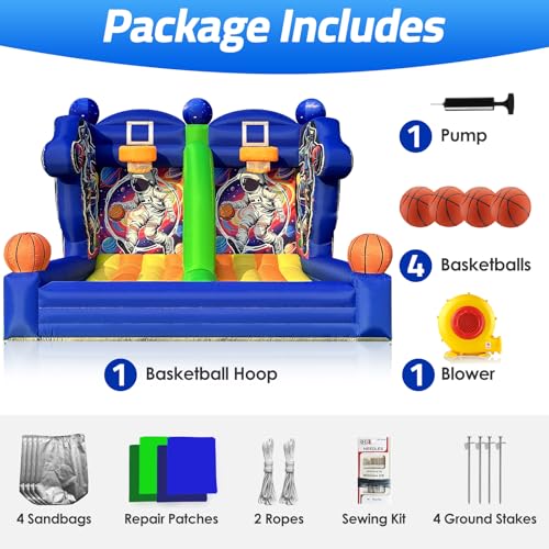 Inflatable Basketball Hoop Shot 13×10×10ft, Blow Up Inflatable Basketball Game with Balls, Air Blower, Inflatable Games for Outdoor Parties, Carnival Events, Lawn Games - color: Cosmic