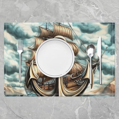 Erosebridal Anchor Placemats Set of 4 12x18 Sailboat Place Mat for Kids Teens Men Ocean Nautical Sea Waves Adventure Teal Blue Heat Resisting Table Mats - color: Teal Blue