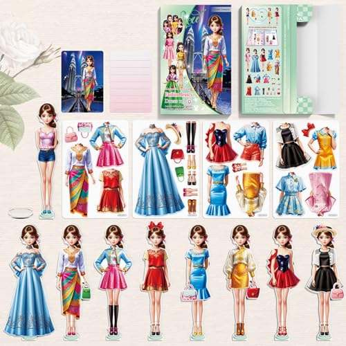 Magnetic Dress Up Paper Doll,Magnet Princess Dress Up Dolls for Girls Ages 4-7 Kids,Travel Activities Road Trip Car Ride Interactive Learning Created Imagine Set Birthday Gift (G Set) - color: G Set