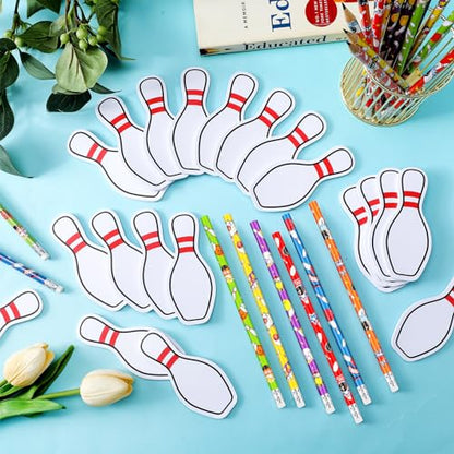 ReliThick 48 Pcs Bowling Party Favors Include 24 Bowling Shape Sticky Notes and 24 Pencils with Eraser Sports Themed Gifts for Teacher Office Reward