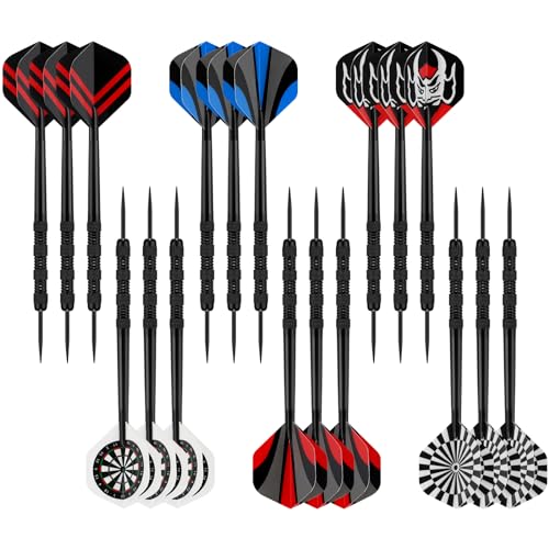 Accmor Metal Tip Darts, Steel Tip Darts, 14 Grams Professional Metal Darts, Darts Metal Tip Set, Metal Darts for Dartboard - color: Classic Legend-Black, style: 18 pack