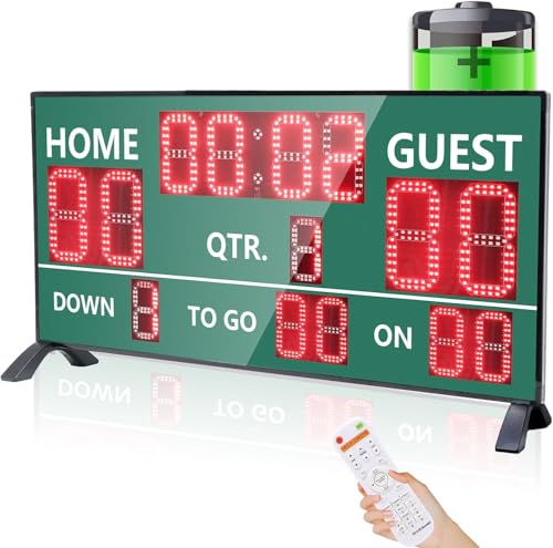 YZ LED Portable Football Scoreboard, Rechargeable Wireless Digital Scoreboard with Remote, Electronic Scoreboard Football Score Keeper for Outdoor/Football Training/American Football Games/Rugby Ball - style: 30x14inch