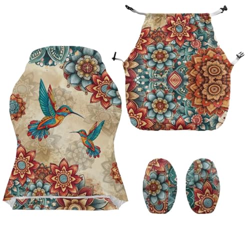 Hummingbird Print Gaming Chair Seat Covers Bohemian Flower Print Game Chair Cover with Armrest Covers Skin Friendly Soft Elastic - color: Brown - Hummingbird Bohemian Flower