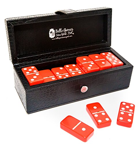 Bello Games New York, Inc. Flushing Meadows Double Six Red Professional Jumbo Size Tournament Dominoes Set with Spinners in a Black Leatherette Case