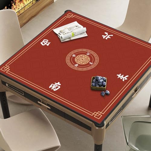 Mahjong Mat, Non-Slip Noise Reducing Game Mat, 31.5 Inch Mahjong Table Mat,Mahjong Mat with Cloth Bag and Carton Storage,Suitable for Mahjong, Dominoes, Solitaire and Other Games. (Red) - color: Red