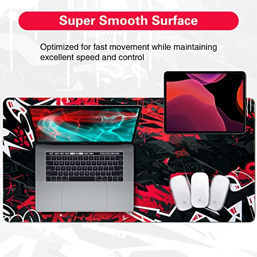 Canjoy Gaming Mouse Pad 31.5x15.8inch Extended XXL Large Mouse Pad Big Computer Keyboard Mouse Mat Desk Pad with Non-Slip & Rubber Base & Stitched Edge - color: Black Red