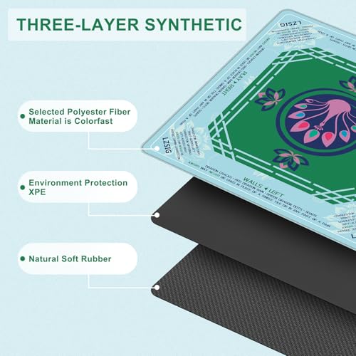LZSIG Green Peacock Mahjong for Table with Printed Rules, 33×33 Inches | Anti-Slip, Waterproof, Noise-Reducing Table Cover for American Mahjong, Poker, Board Games , Dominoes, and Card Games - color: Cyan-1