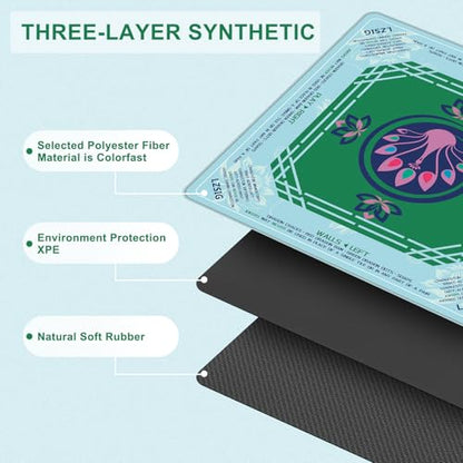 LZSIG Green Peacock Mahjong for Table with Printed Rules, 33×33 Inches | Anti-Slip, Waterproof, Noise-Reducing Table Cover for American Mahjong, Poker, Board Games , Dominoes, and Card Games - color: Cyan-1
