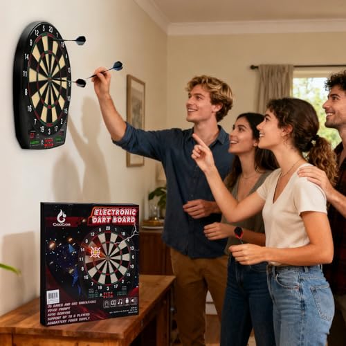 Electronic Dart Board, 35 Games and 580 Variants Electric Soft Tip Dartboard Set, Digital Dartboards for Adults with 6 Darts, 100 Soft Tips