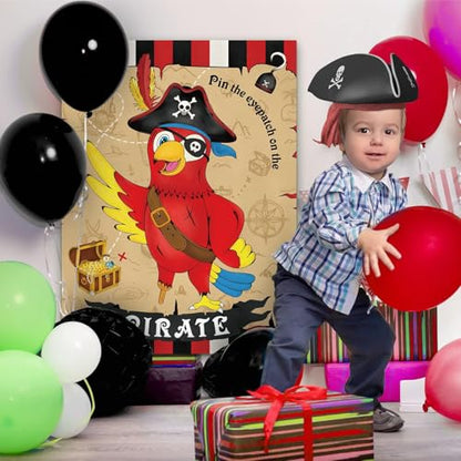 WERNNSAI Pin the Eyepatch on the Pirate - Pirate Birthday Party Supplies for Kids Boys Halloween Treasure Hunt Party Game 28" x 21" Parrot Poster with 24 Stickers and Blindfold - style: Pirate
