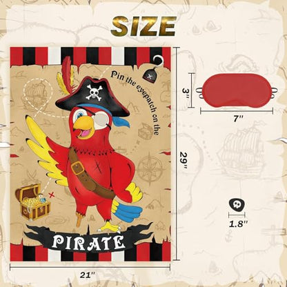 WERNNSAI Pin the Eyepatch on the Pirate - Pirate Birthday Party Supplies for Kids Boys Halloween Treasure Hunt Party Game 28" x 21" Parrot Poster with 24 Stickers and Blindfold - style: Pirate
