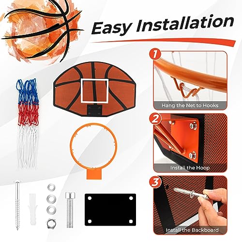 Goplus Wall Mount Basketball Hoop, 26" x 17.5" Indoor Outdoor Basketball Games w/Large Shatter-Proof Backboard, Anti-Tear Net, Door Wall Mounted Basketball Playset for Backyard