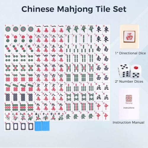 Pycoal Traditional Chinese Mahjong Tile Set, 1.4'' Melamine Mahjong Tiles Premium 146PCS Mahjong Set with Portable Carrying Case, Instruction Manual, Dice Set, Mah jongg Game Set for Family, Gathering - color: Blue
