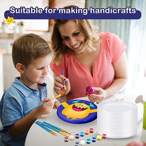 Tenceur 36 Pcs DIY Plastic Flying Disks Bulk 7 Inch Color Your Own White Flying Disc with 10 Paintbrushes and 3 Paints for Party Favors and Crafts Fun Home Activities Games - color: White