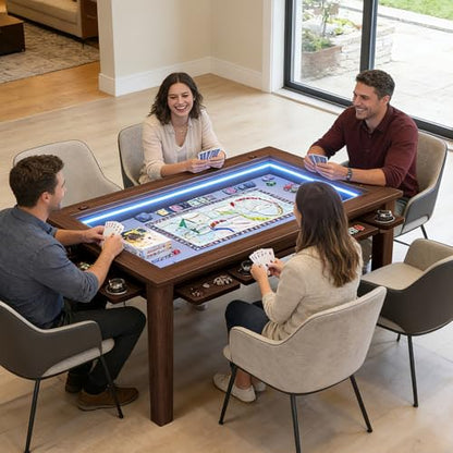 Haddockway Board Game Table with Adjustable Led Lights, 53.7in x 30.7in Play Area Removable Table Top Dining/Gaming Table with Charge Station, Play Mat, 6 Cup Holders & Trays (Black Walnut) - color: Blackwalnut With Led Light