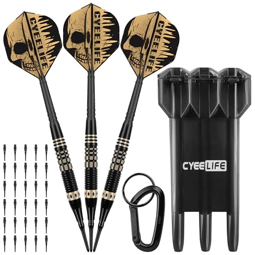 CyeeLife Darts Soft Tip with Gift Carrying Case - Professional Darts Plastic Tip with Brass Barrel + 3 Integrated Dart Flights and 30pcs Plastic Tip,Soft tip Dart Set for Electronic Dartboard