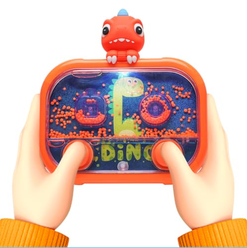 Handheld Water Game with Light – Water Ball Target Toy for Kids Ages 3+, Retro Fidget Toy, Screen-Free Car Travel Game, Road Trip Toy, Airplane Entertainment, Portable Autism-Friendly Gift - color: Orange Dinosaur